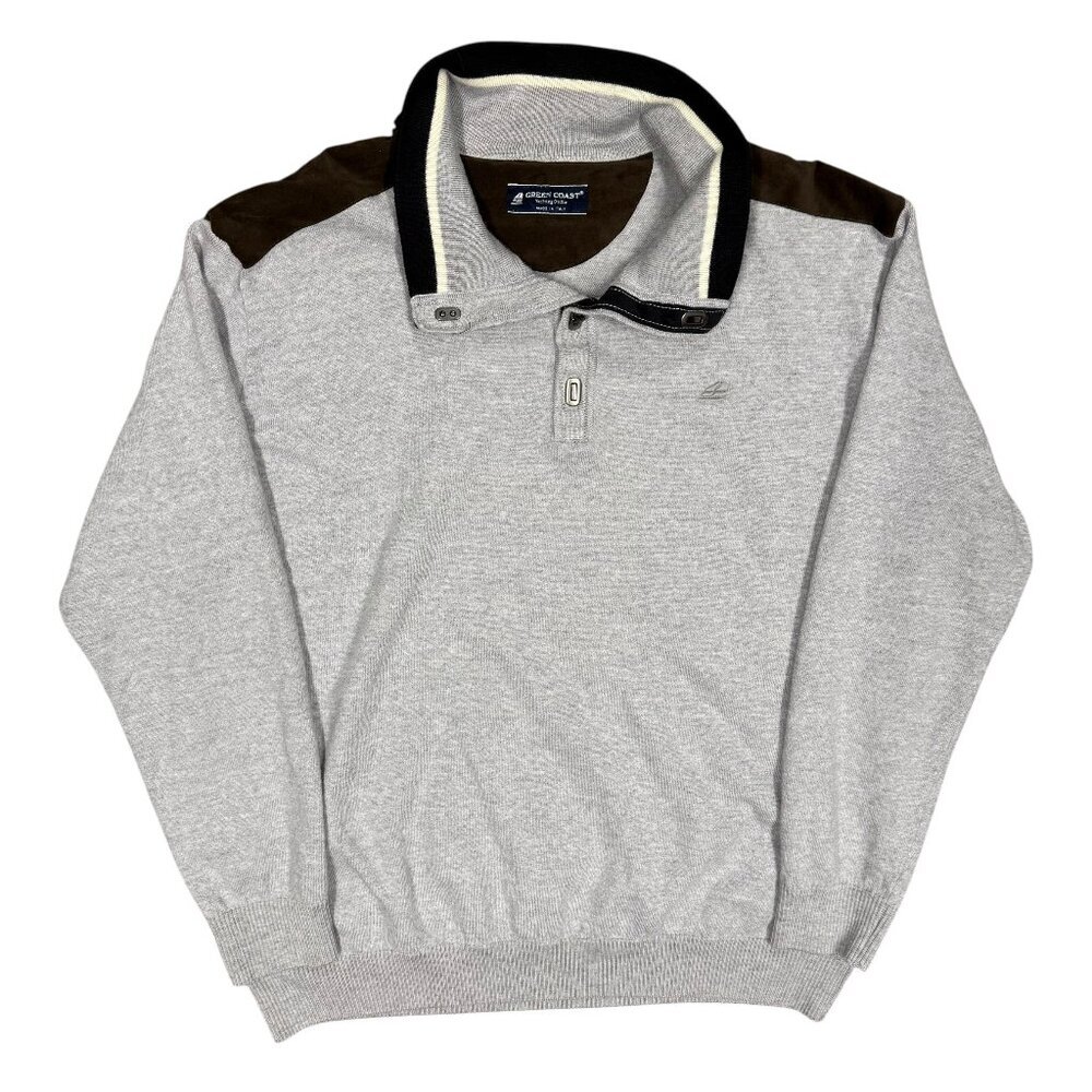 Green Coast Yachting Extrafine Merino Wool Sweater Knit Italy 1/4 Grey 58 XL